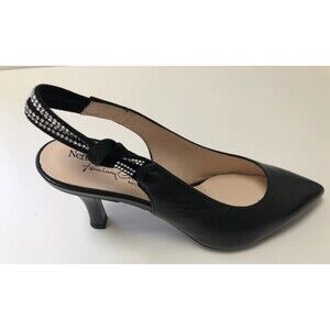 NeroGiardini black leather slingback with rhinestone heels SIZE EU 35; US 5